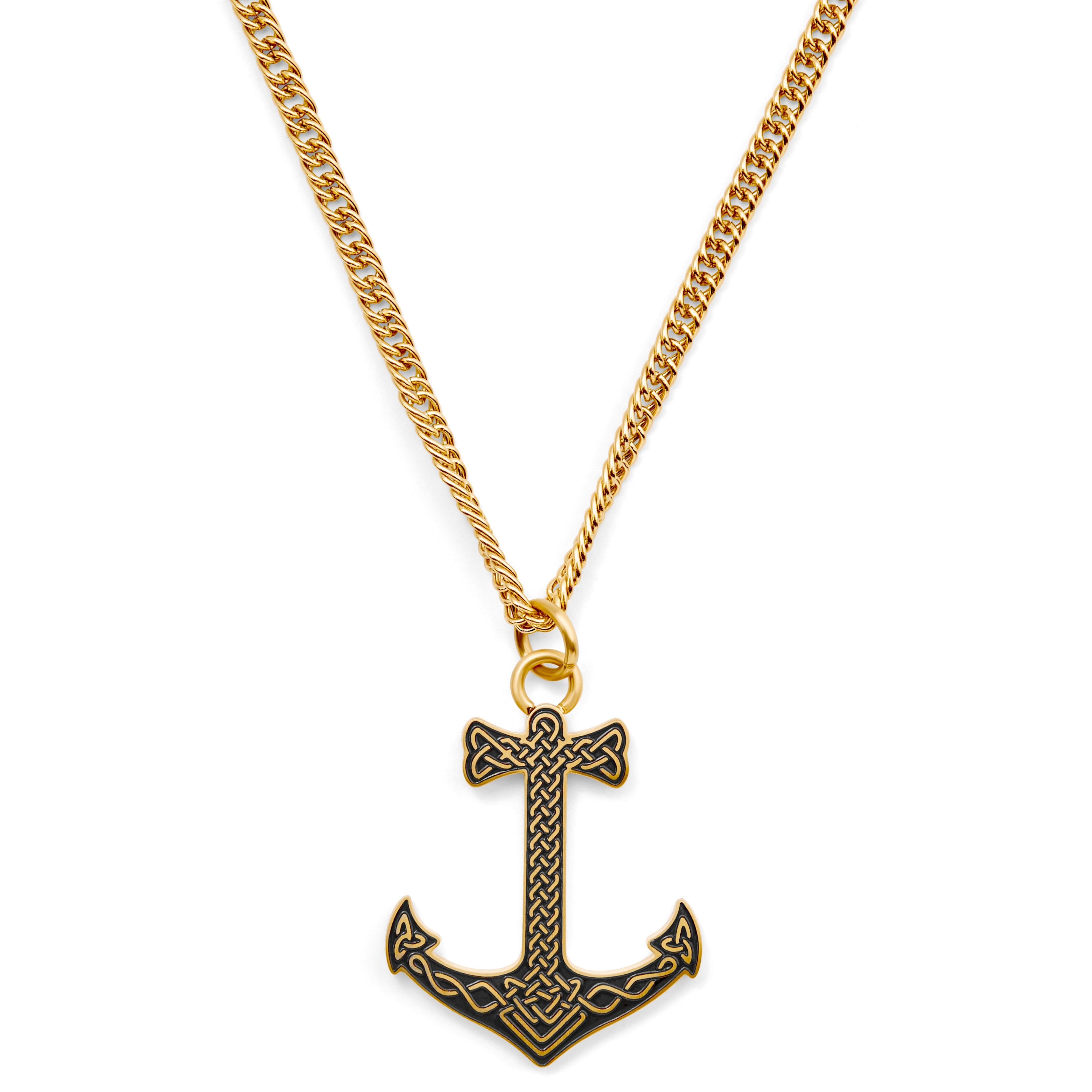 Amazon.com: Jewelry America 14k Two-Tone Gold Polished 3D Anchor with Rope  Pendant with Cuban Curb Chain Necklace, 16